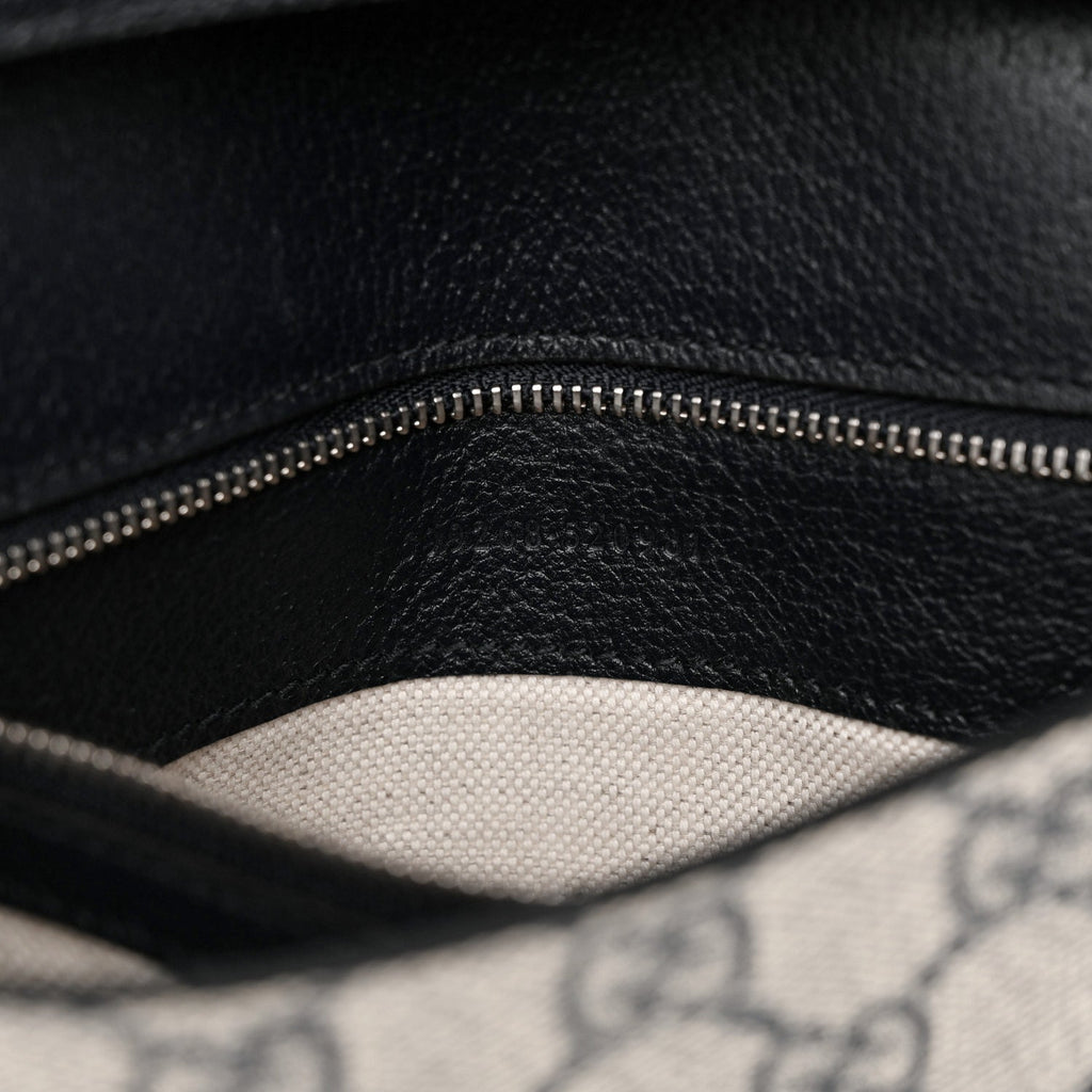 GG Supreme Monogram Textured Dollar Calfskin Blondie Chain Shoulder Flap Bag Beige Blue