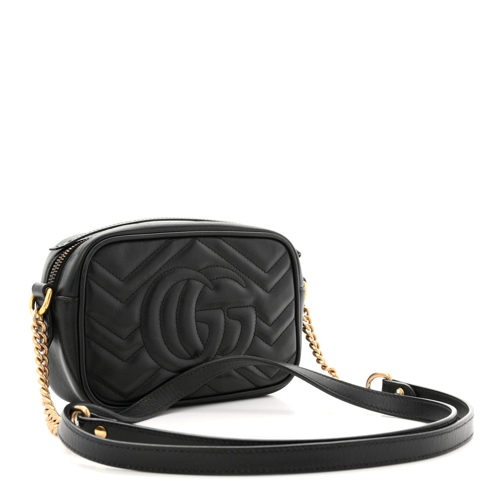 Calfskin Matelasse Mini GG Marmont Chain Shoulder Bag Black