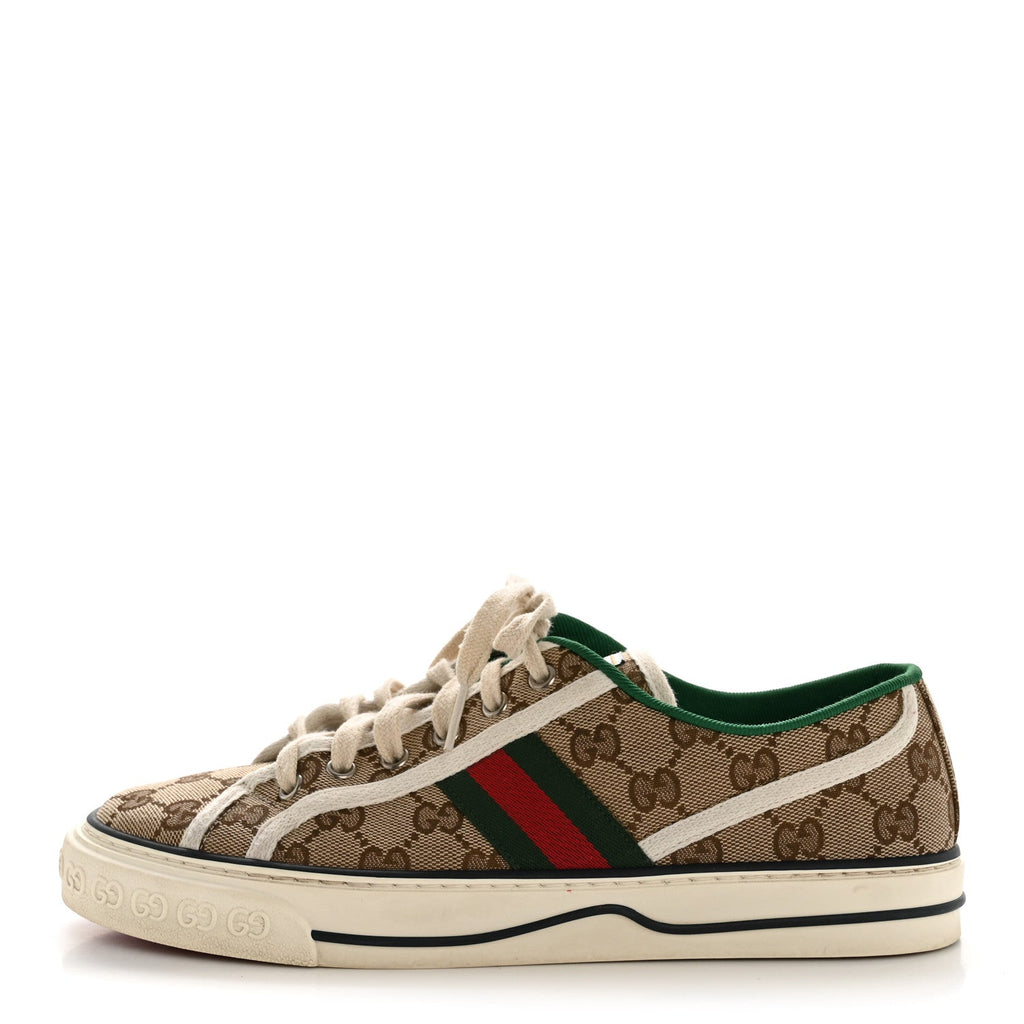 GG Monogram Web Womens 1977 Tennis Sneakers 40.5 Beige Ebony Mystic White