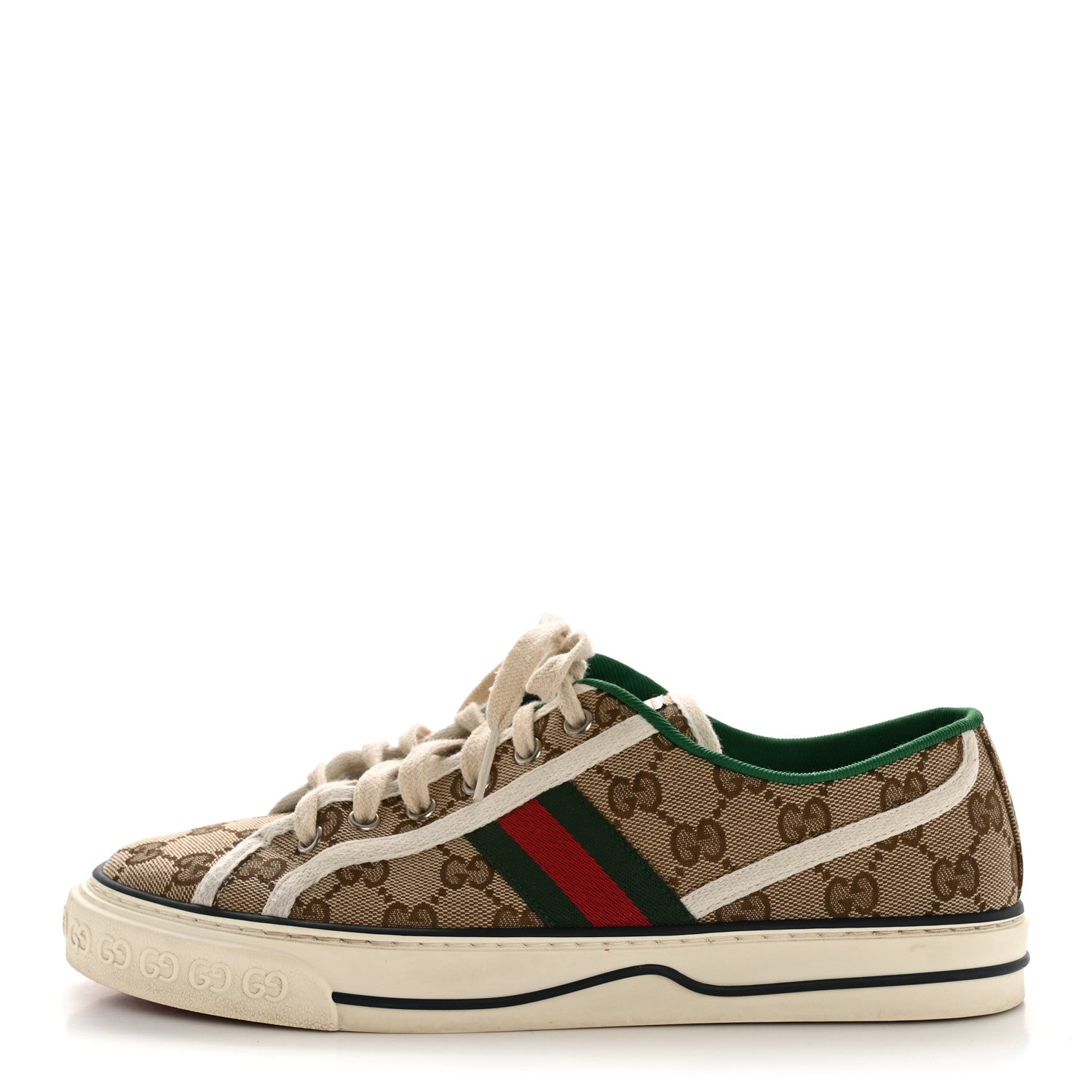 GG Monogram Web Womens 1977 Tennis Sneakers 40.5 Beige Ebony Mystic White