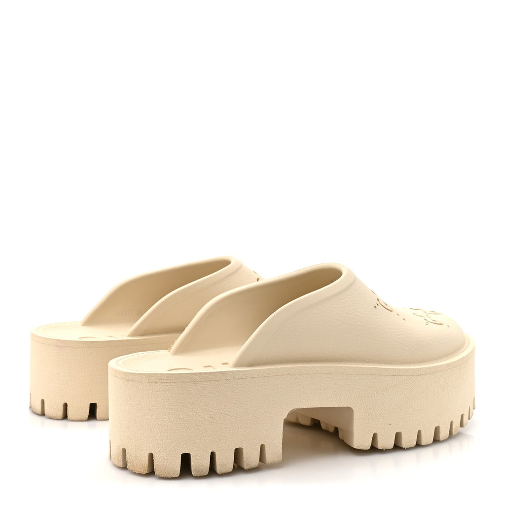 Rubber Monogram GG Go Through Platform Slide Clogs 38 Mystic White