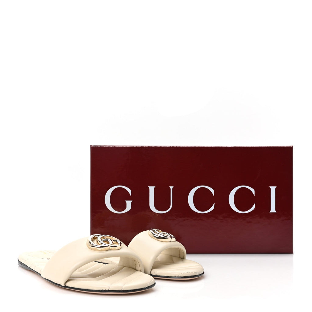 Nappa Matelasse GG Marmont Flat Slide Sandals 36.5 New Ivoire
