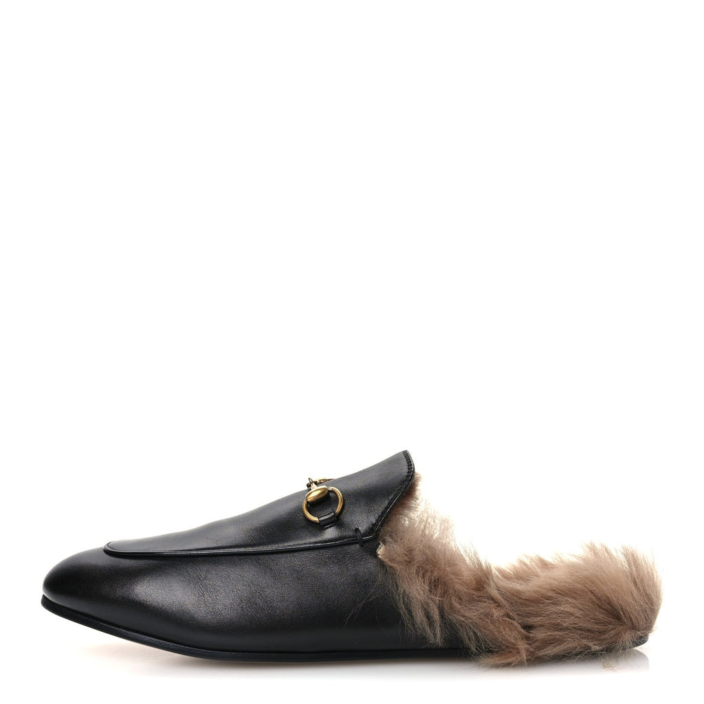 Calfskin Fur Womens Princetown Slippers 42 Black