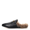 Calfskin Fur Womens Princetown Slippers 42 Black