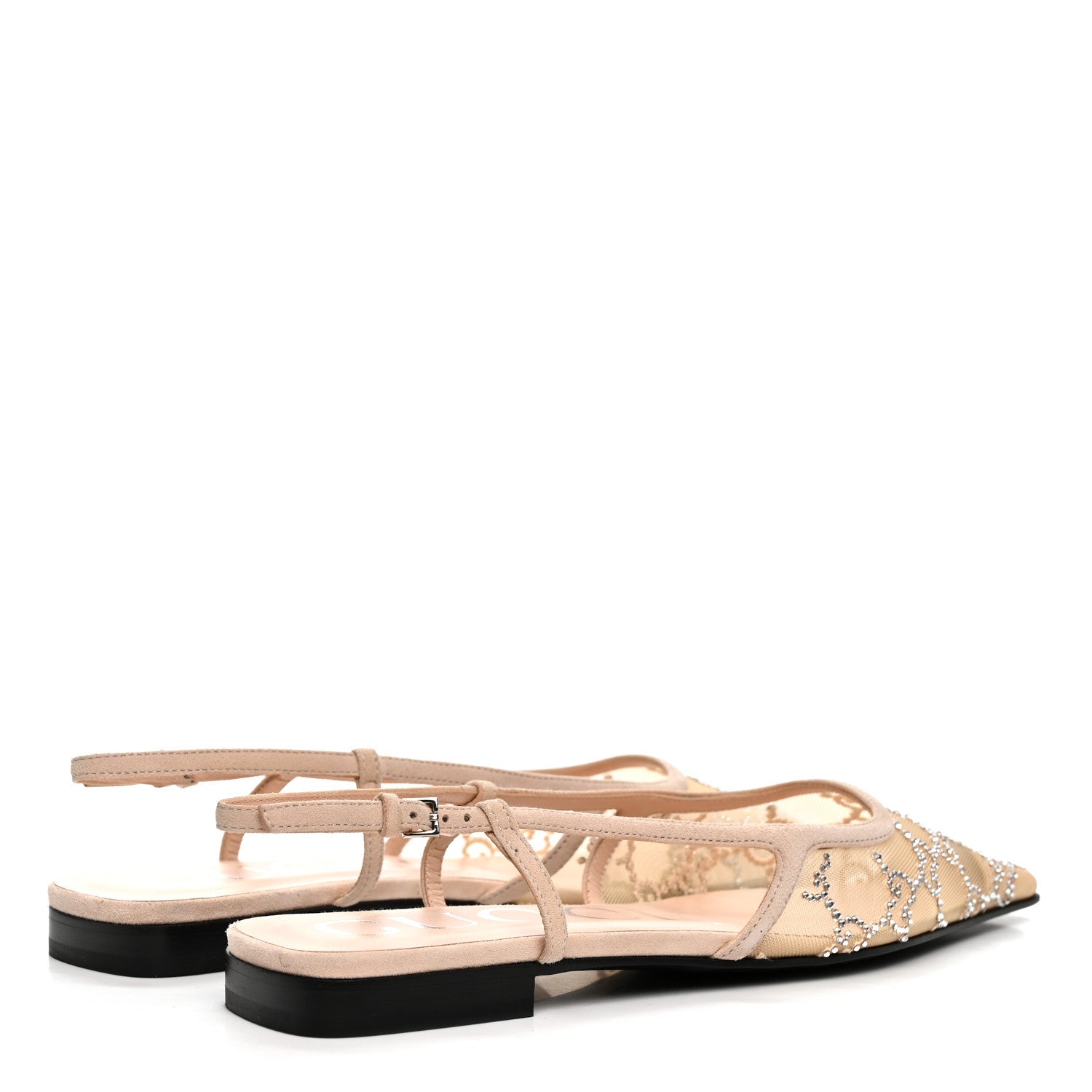 Suede Mesh Crystal GG Monogram Slingback Ballet Flats 37 Light Powder Skin Rose