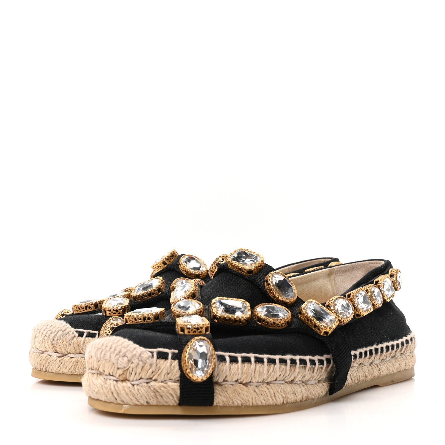 Canvas Crystal Embellished Espadrilles 36 Black