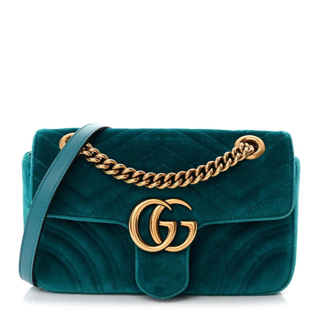 Velvet Matelasse Mini GG Marmont Shoulder Bag Pavone Cyan