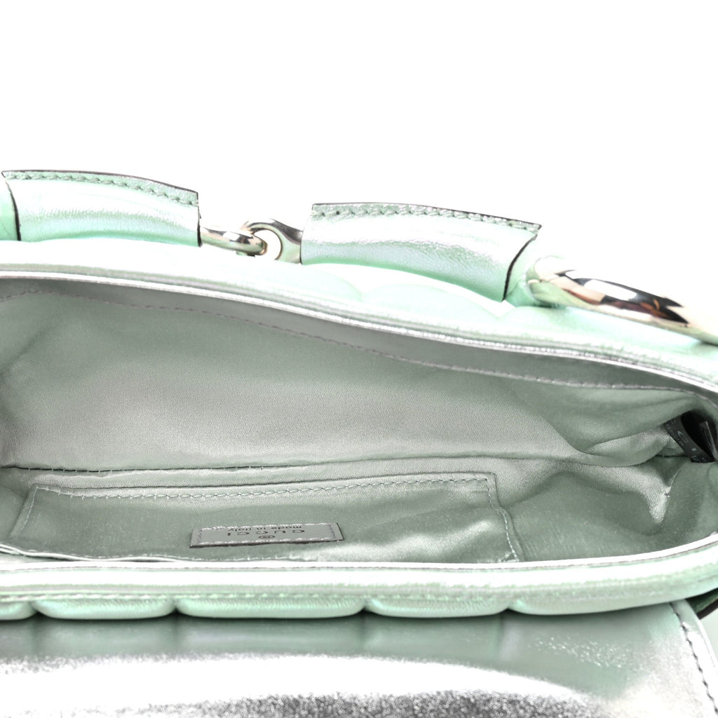 Iridescent Nappa Vertical Matelasse Small Maxi Horsebit Chain Shoulder Bag Iridescent Salvy Green