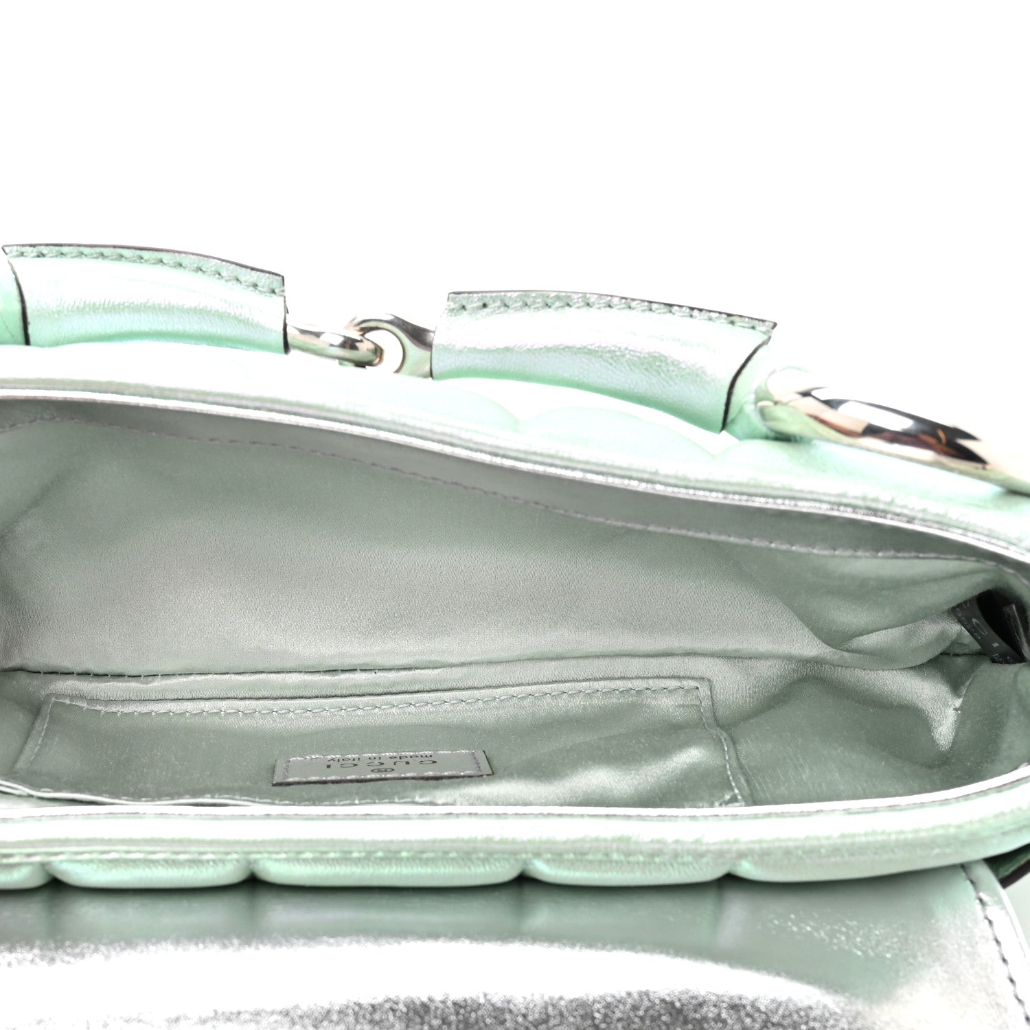 Iridescent Nappa Vertical Matelasse Small Maxi Horsebit Chain Shoulder Bag Iridescent Salvy Green