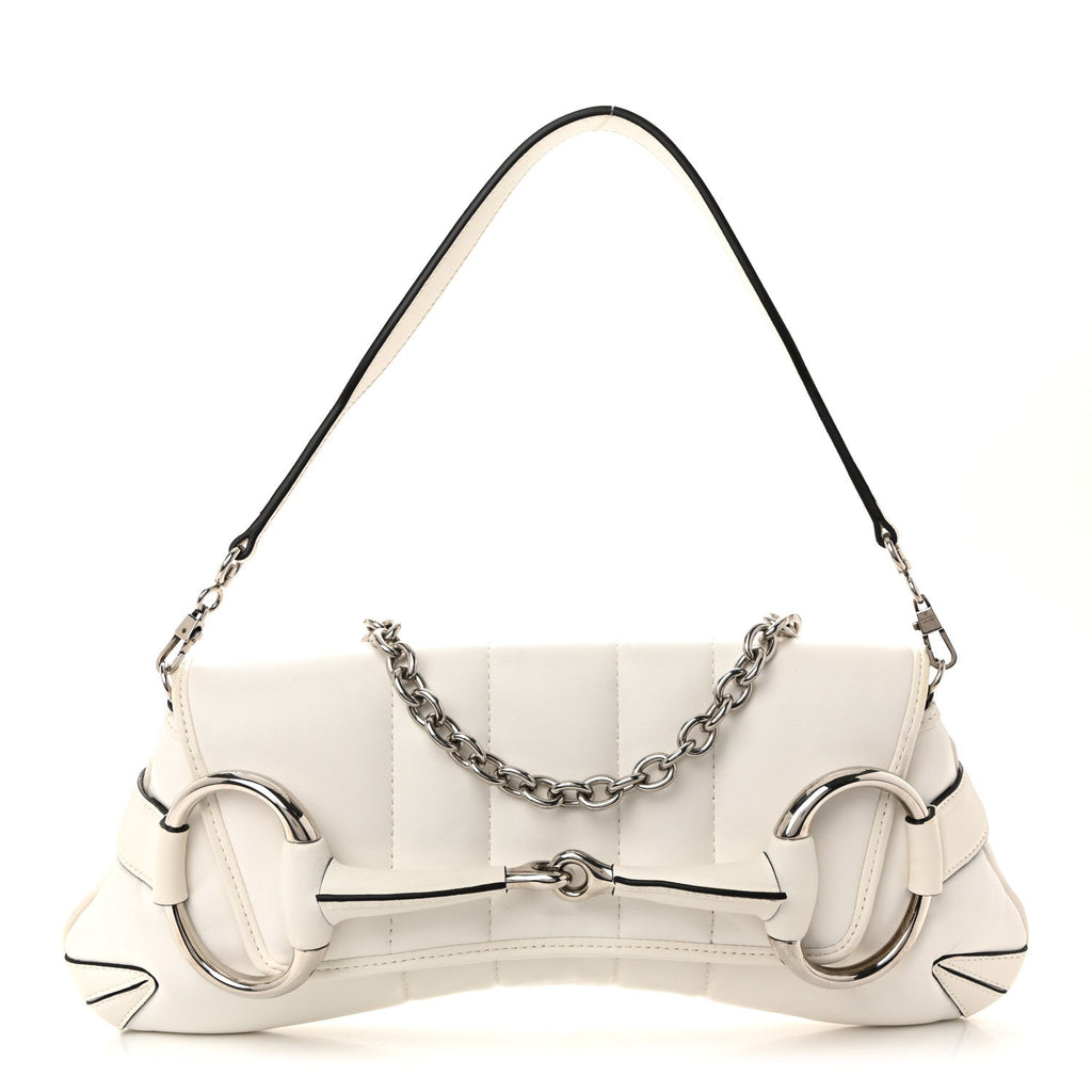 Nappa Vertical Matelasse Medium Maxi Horsebit Chain Shoulder Bag Mystic White