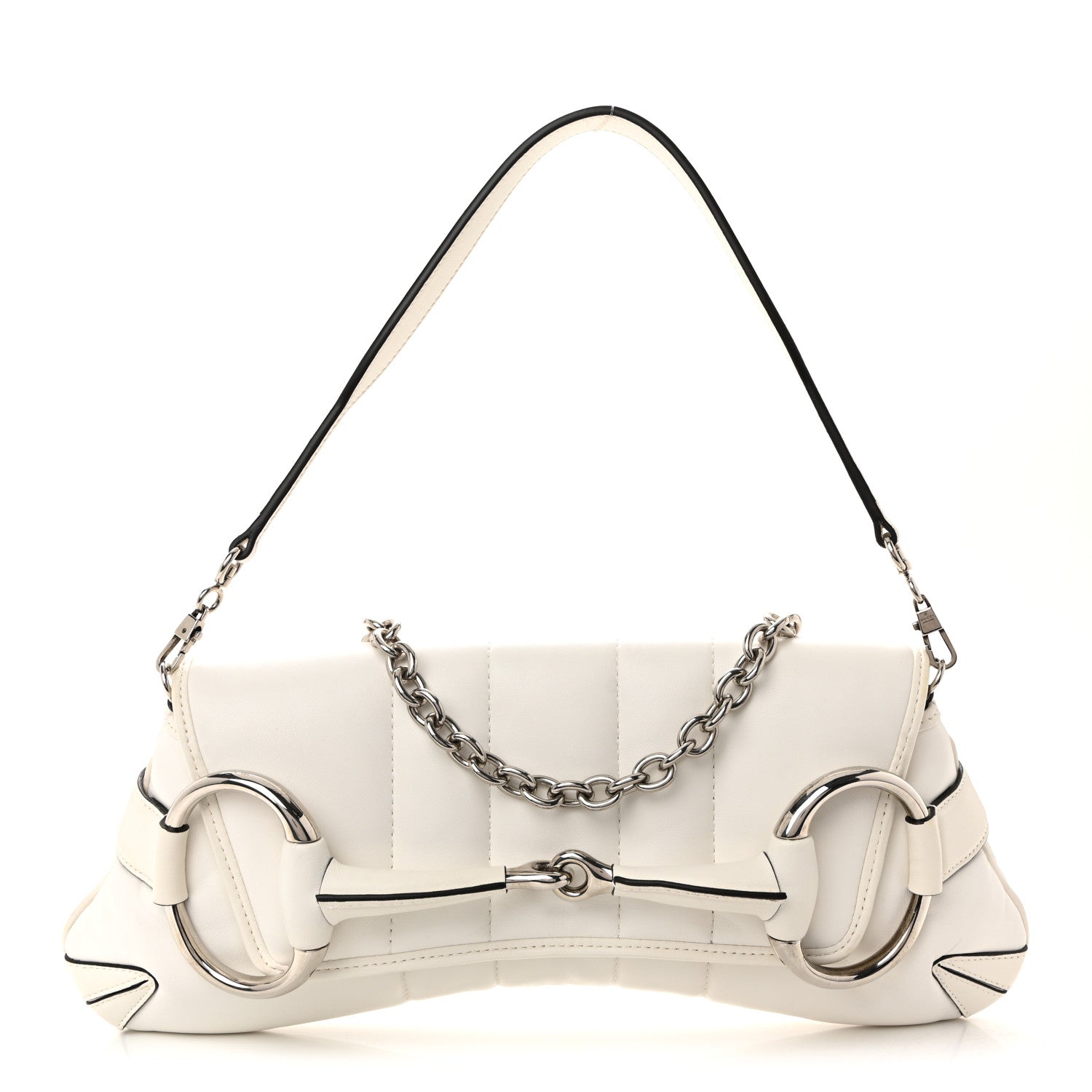 Nappa Vertical Matelasse Medium Maxi Horsebit Chain Shoulder Bag Mystic White