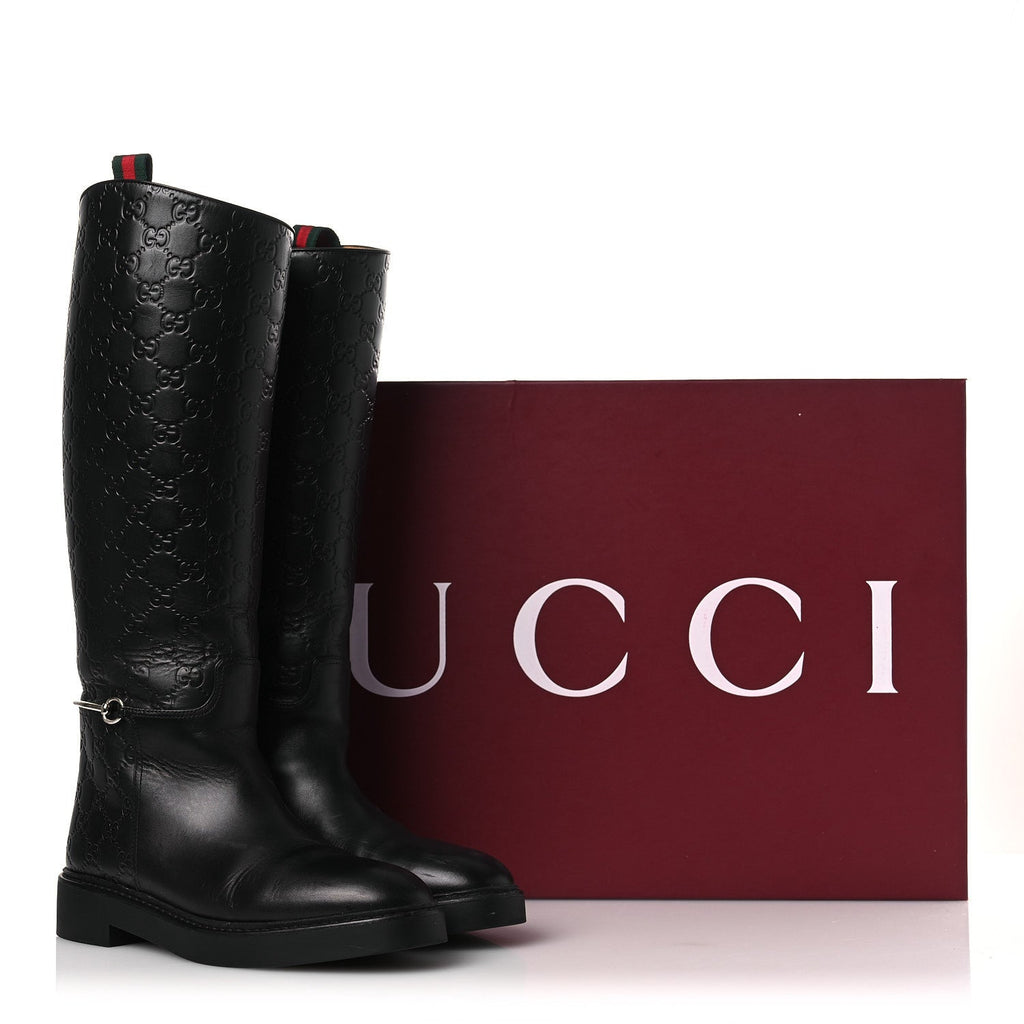 Guccissima Real Betis Glamour Calfskin Michelangelo Slim Horsebit Riding Boots 39.5 Black
