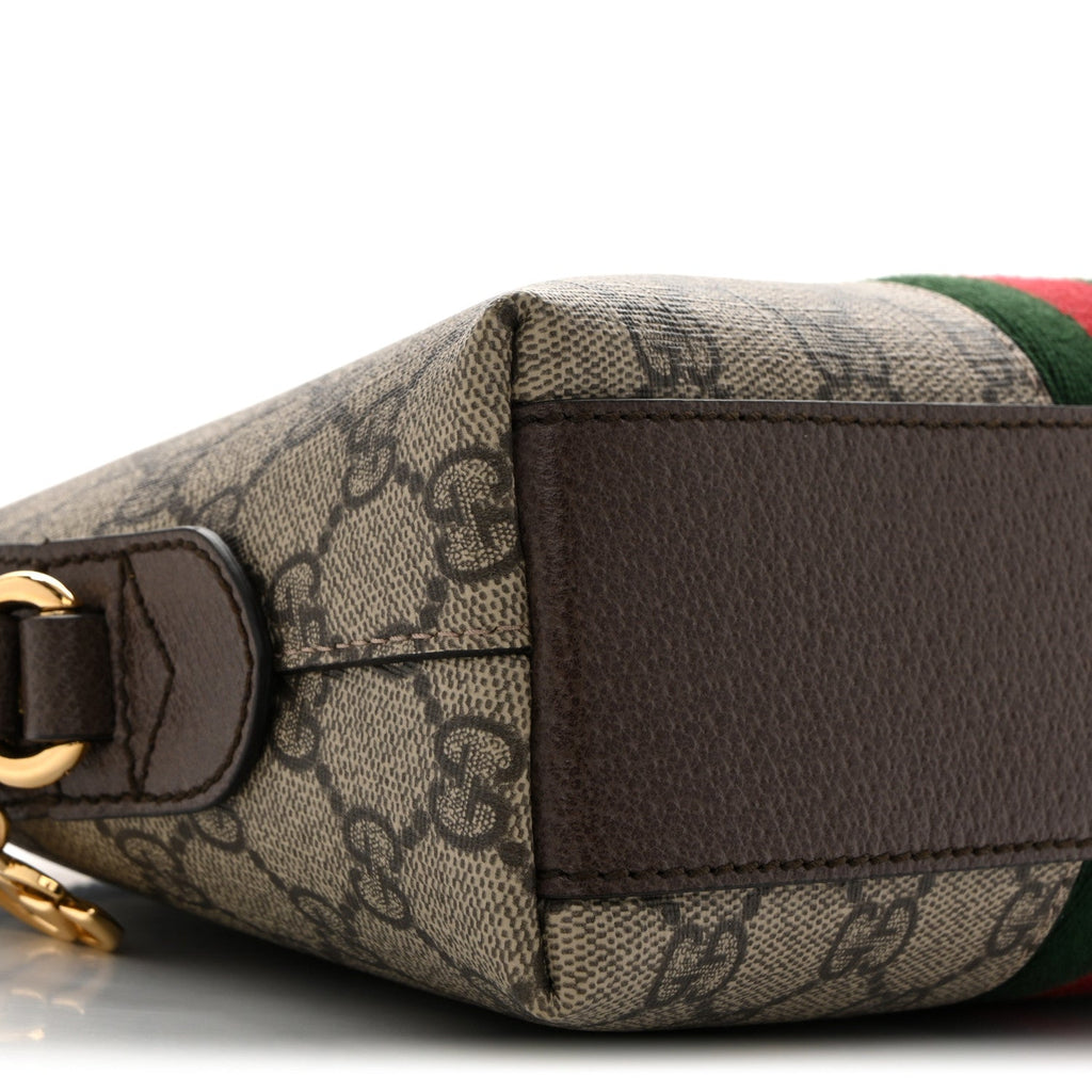 GG Supreme Monogram Textured Dollar Calfskin Web Small Ophidia Dome Shoulder Bag Beige Ebony New Acero