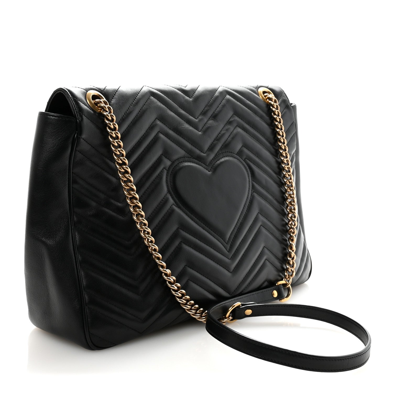 Calfskin Matelasse Large GG Marmont Shoulder Bag Black