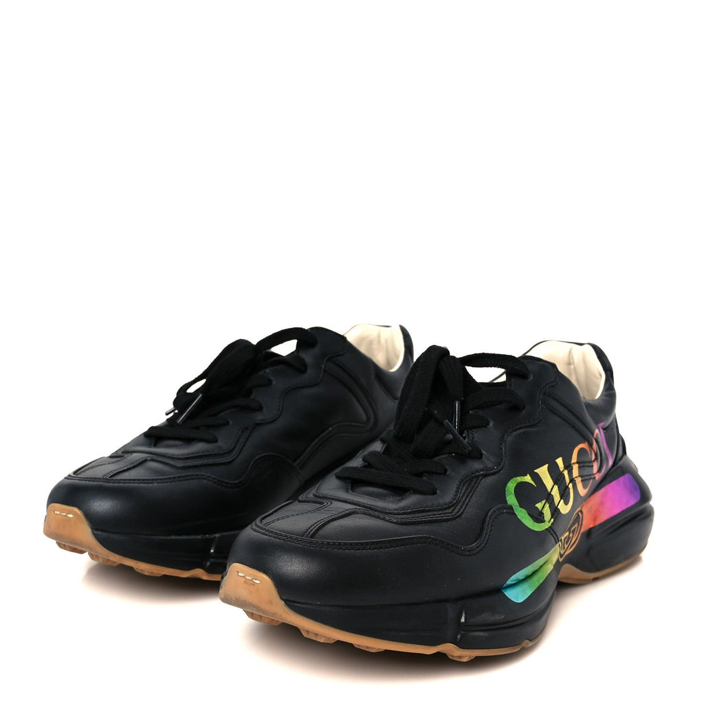 Calfskin Iridescent Logo Mens Rhyton Sneakers 8.5 Black