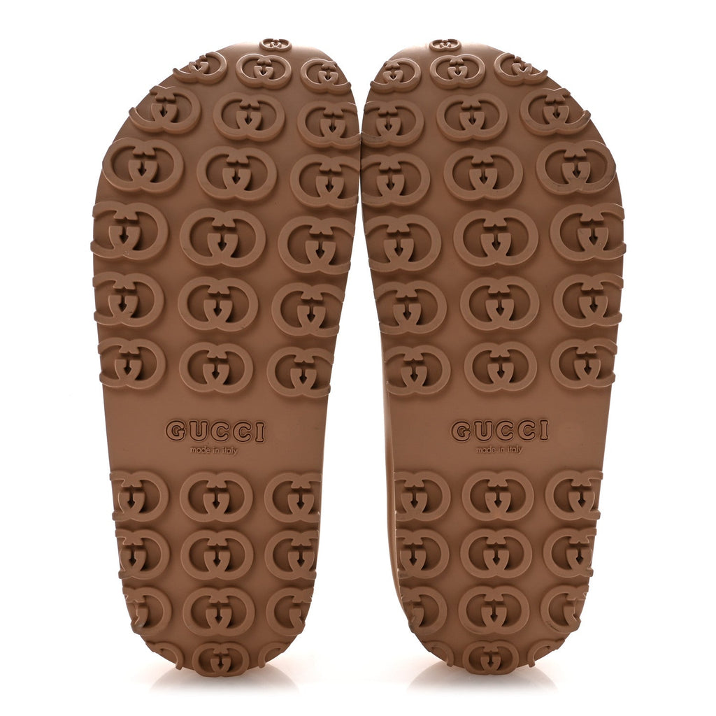 Soft Rubber Mens Interlocking G Platform 42mm Slide Sandals 9 Vintage Camel