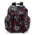 Techno Canvas GucciGhost Double Buckle Backpack Blue Agata Hibiscus Red