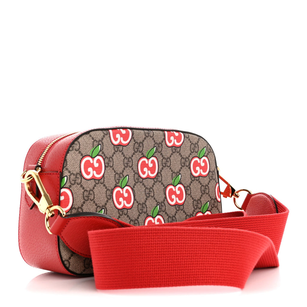 GG Supreme Monogram Apple Small Retro Interlocking G Shoulder Bag Beige Multicolor Lobster Red