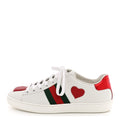Calfskin Web Heart Embroidered Womens Ace Sneakers 36 White