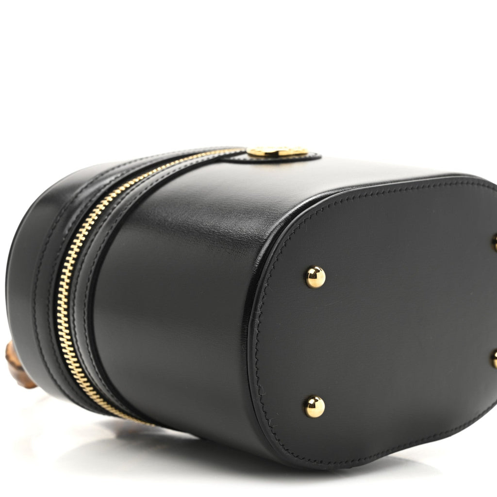 Calfskin Mini Bamboo Top Handle Shoulder Bag Black