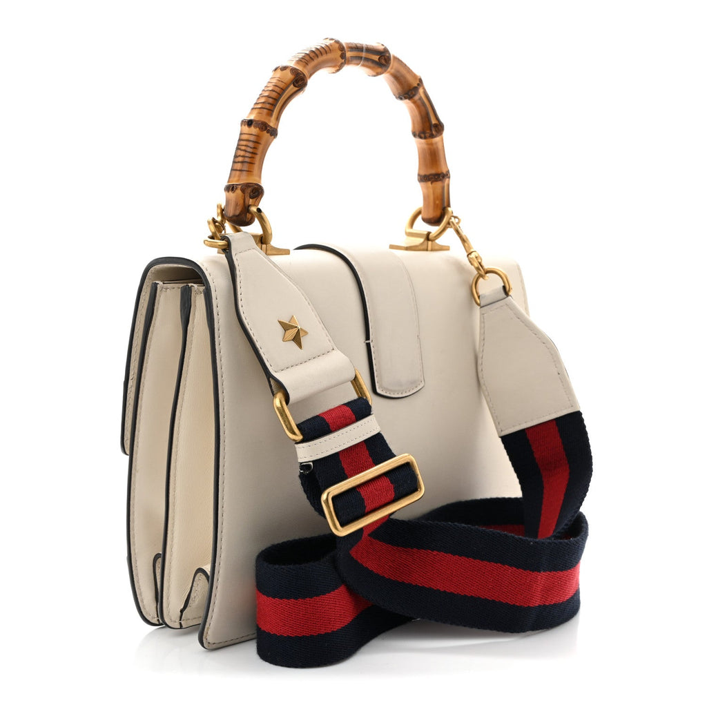 Calfskin Bamboo Web Medium Dionysus Top Handle Bag White Blue Hibiscus Red