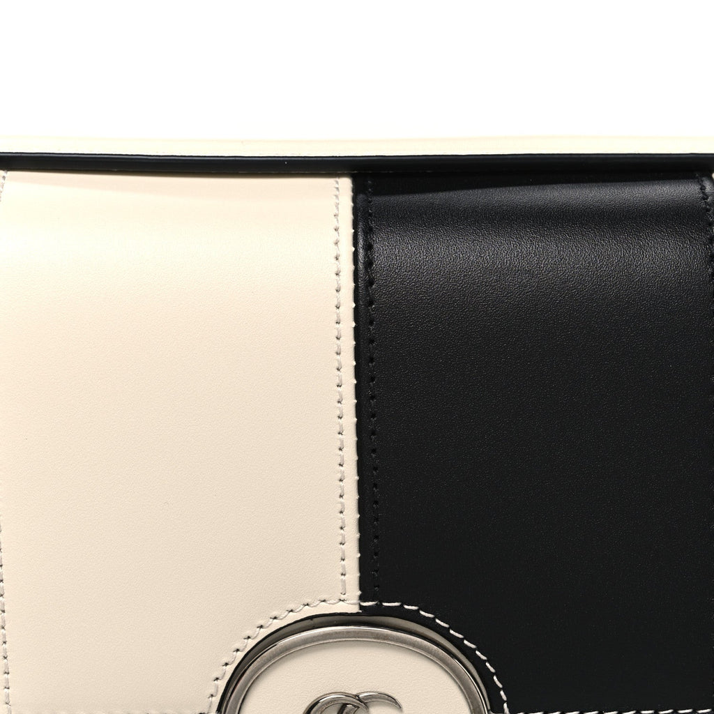 Senna Calfskin Lines Petite GG Top Handle Shoulder Bag Black Mystic White
