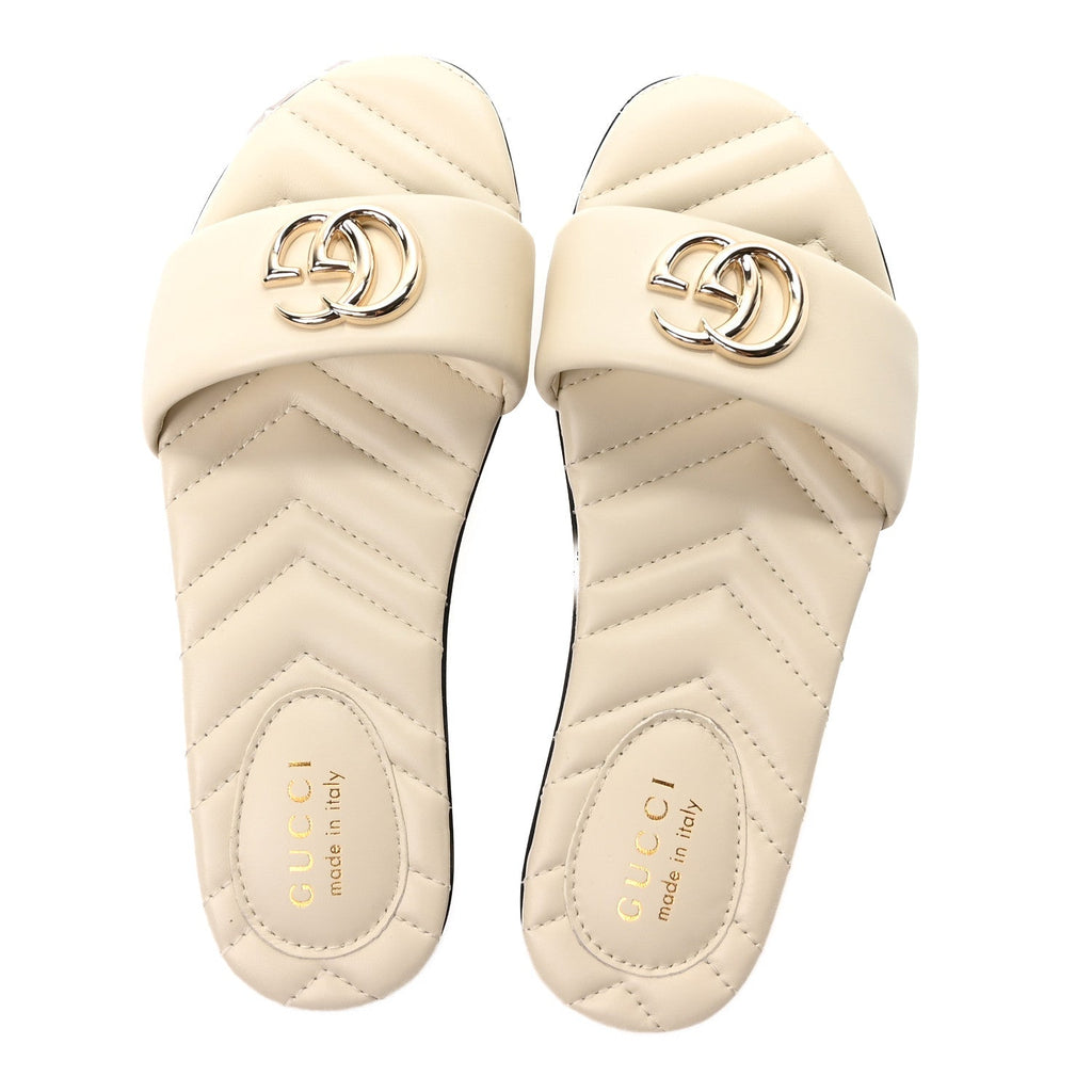 Nappa Matelasse GG Marmont Flat Slide Sandals 36.5 New Ivoire
