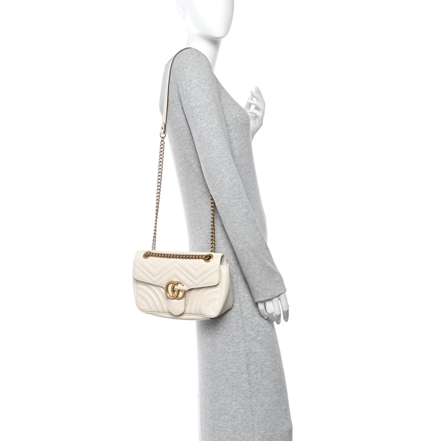 Calfskin Matelasse Small GG Marmont Shoulder Bag White
