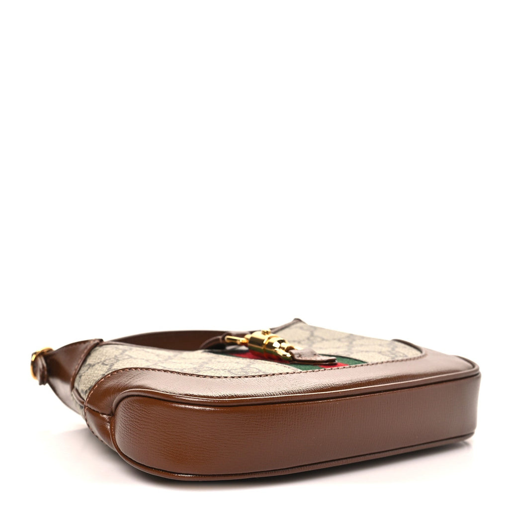 GG Supreme Monogram Azalea Calfskin Web Mini Jackie 1961 Hobo Beige Ebony Brown Sugar