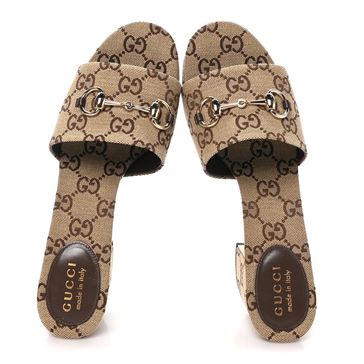 GG Monogram Horsebit Slide Sandals 38.5 Camel Brown