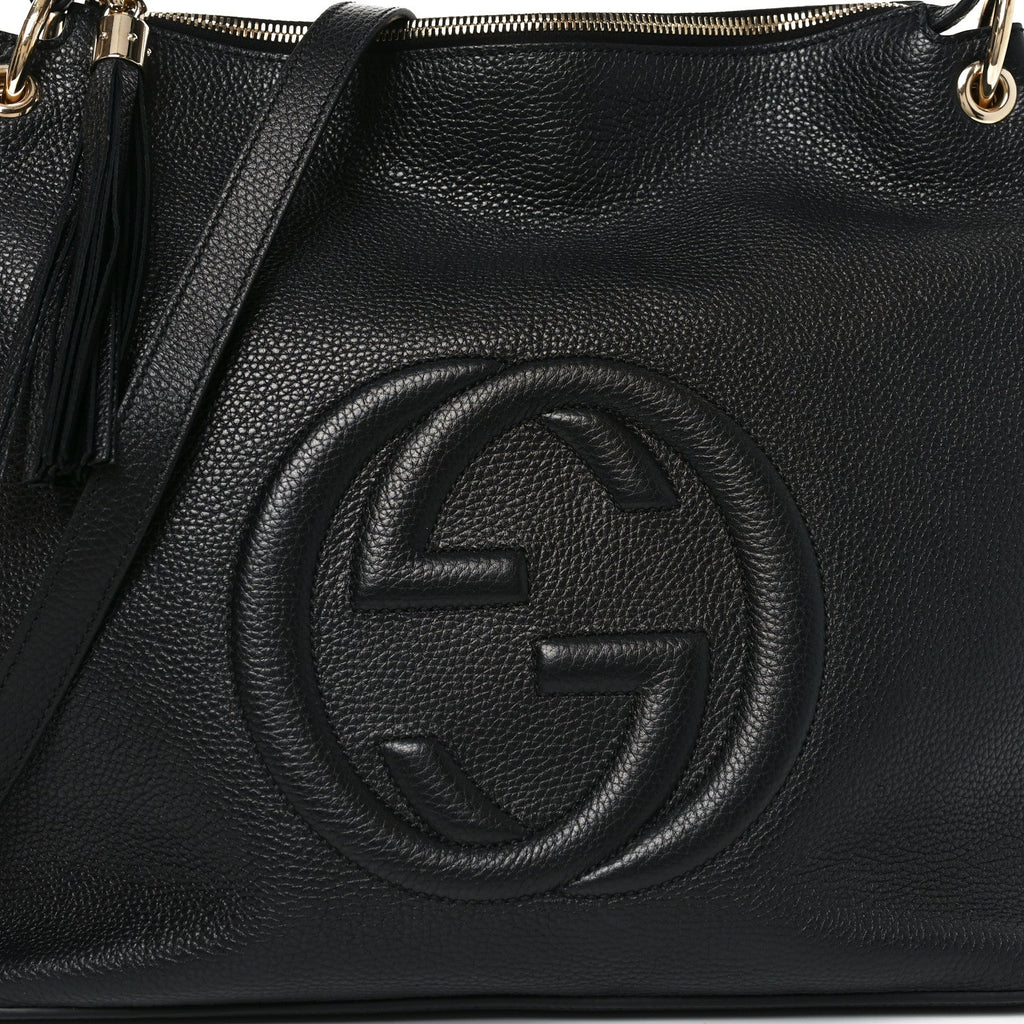 Pebbled Calfskin Large Soho Hobo Black