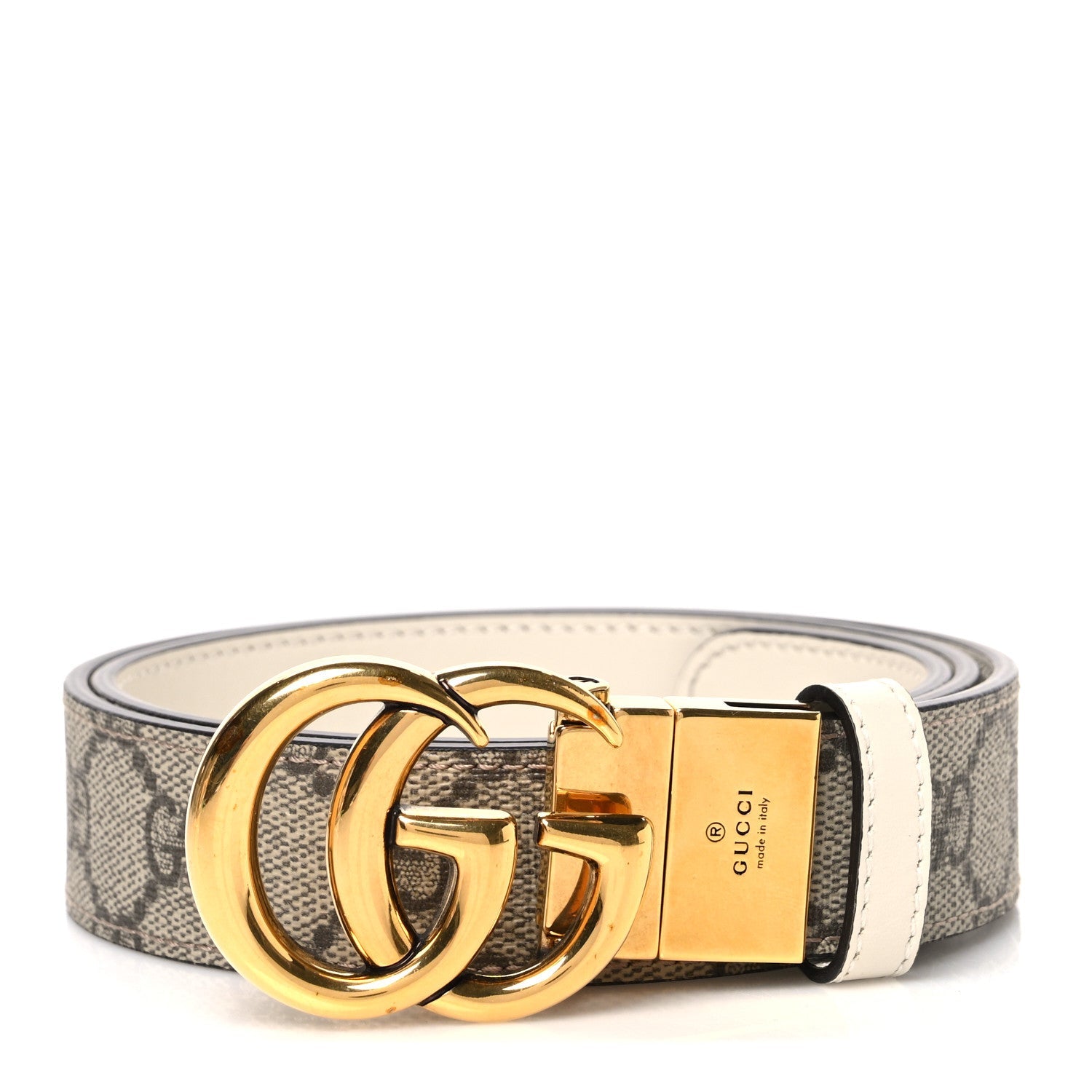 GG Supreme Monogram Plutone Calfskin Double G Reversible 30mm Belt 75 30 Beige Ebony Mystic White