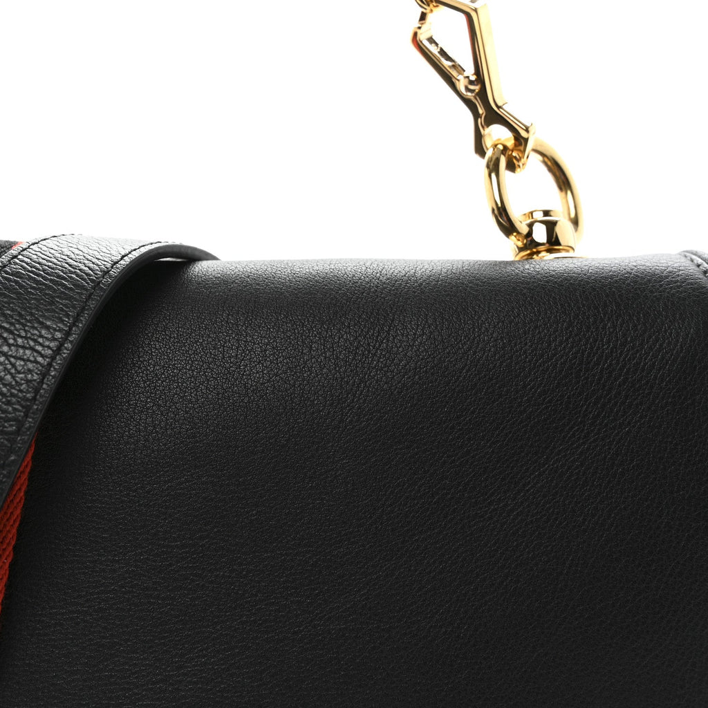 Roxy Calfskin Web Medium Studded Blondie Shoulder Flap Bag Black