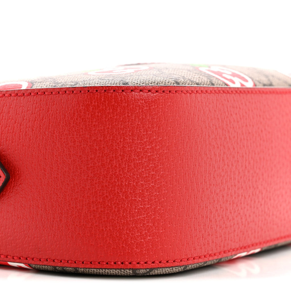 GG Supreme Monogram Apple Small Retro Interlocking G Shoulder Bag Beige Multicolor Lobster Red