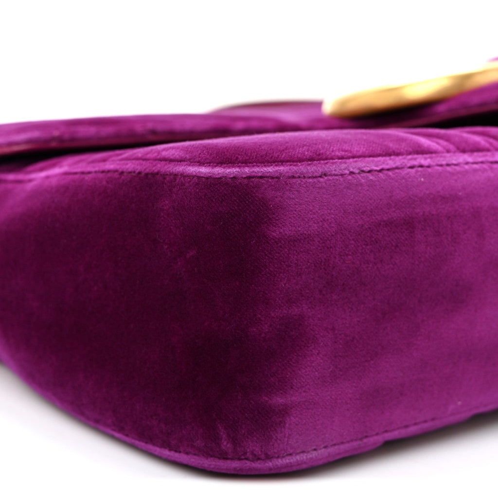 Velvet Matelasse Medium GG Marmont Shoulder Bag Fuchsia Violet Cyclamen