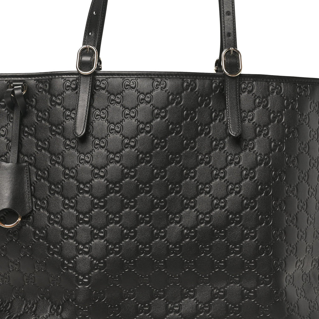 GG Calfskin Embossed Emblem Large Tote Bag Black