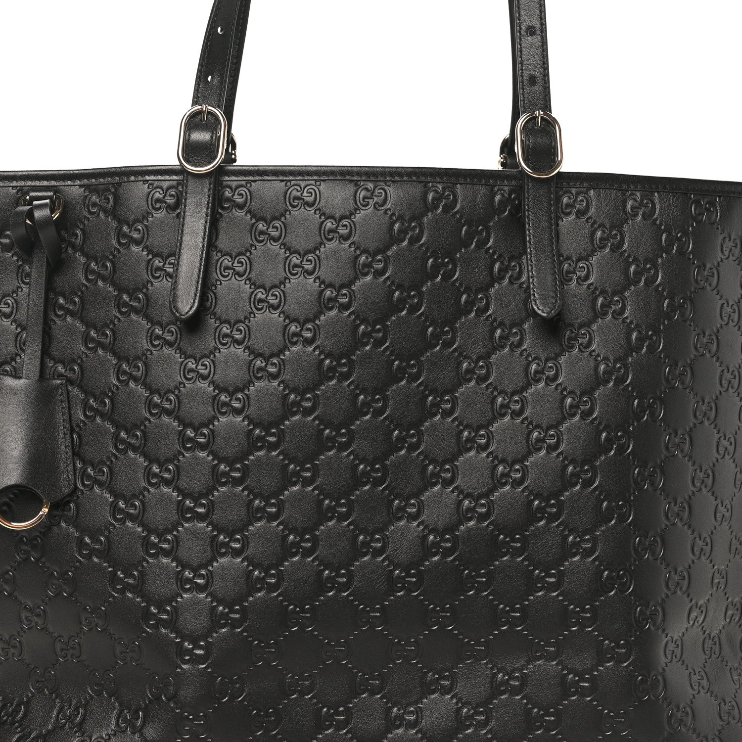 GG Calfskin Embossed Emblem Large Tote Bag Black