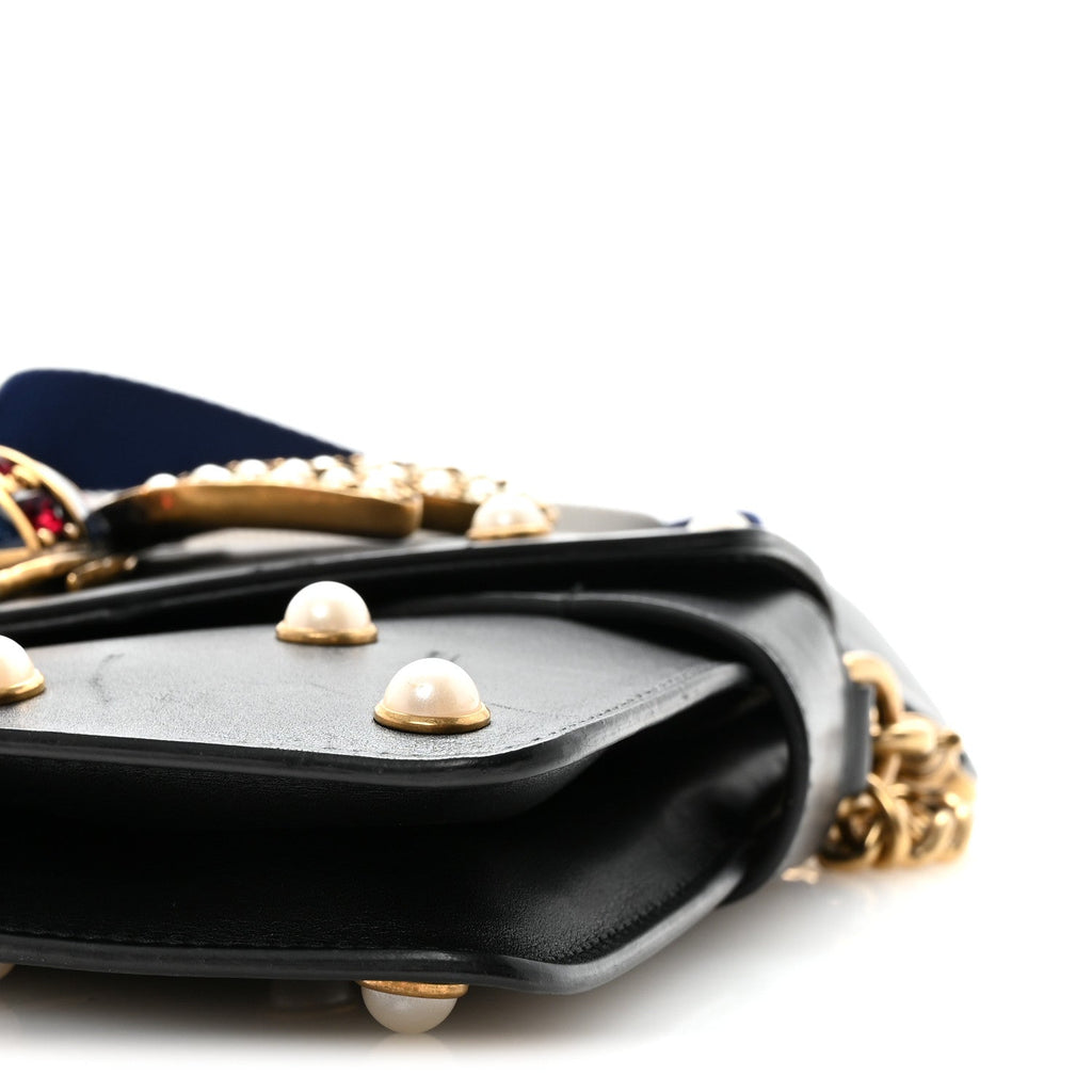 Nappa Pearl Studded Mini Queen Margaret Broadway Shoulder Bag Black