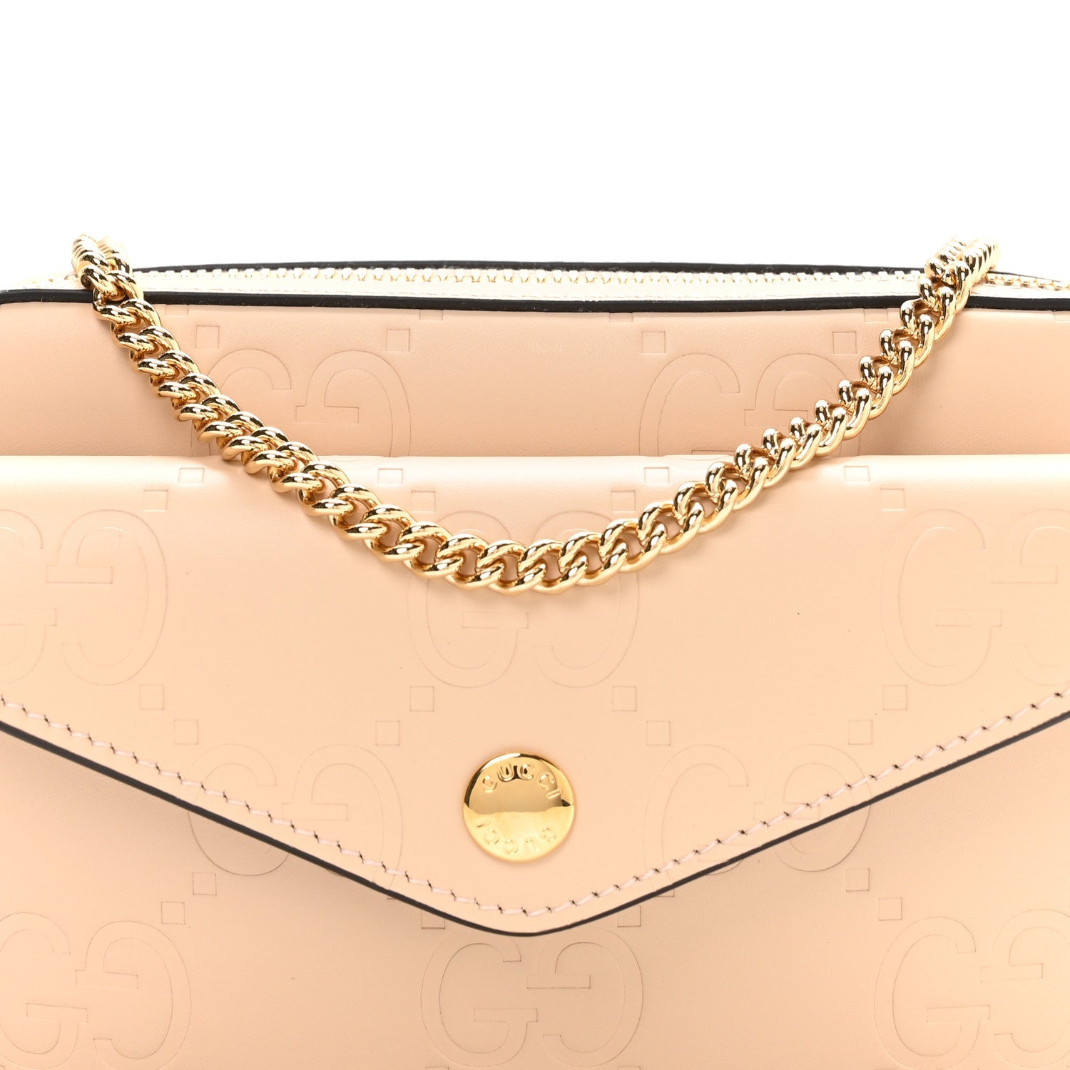 Calfskin GG Super Mini Debossed Chain Wallet Light Beige