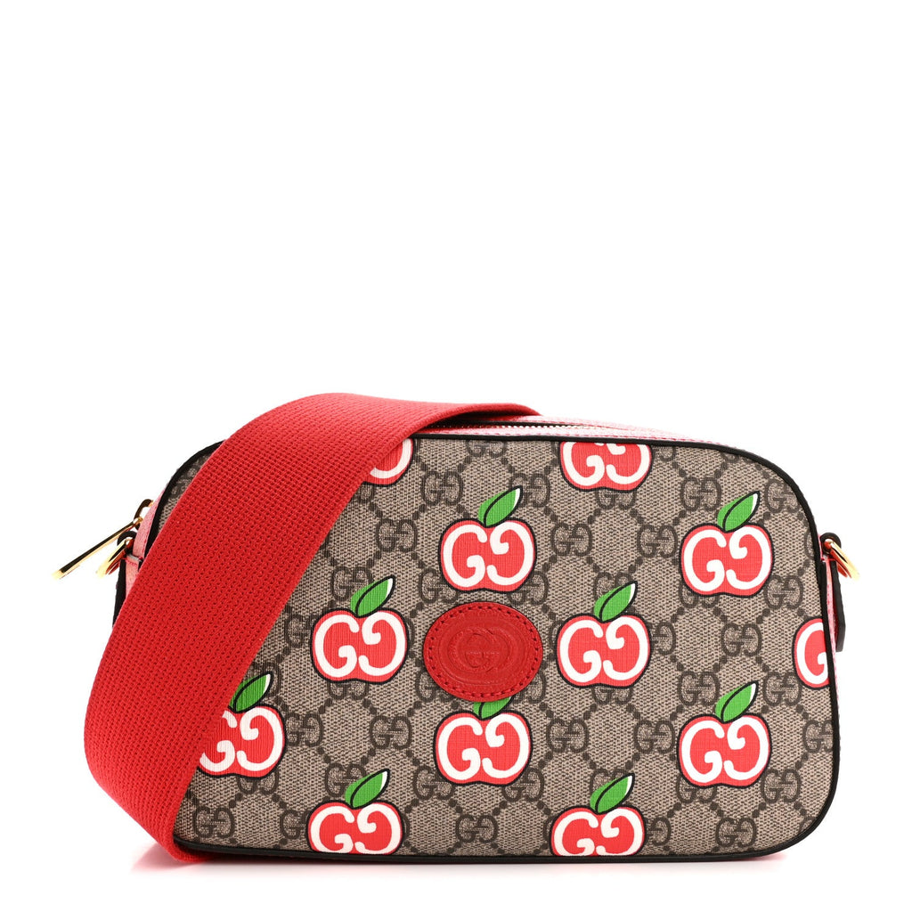 GG Supreme Monogram Apple Small Retro Interlocking G Shoulder Bag Beige Multicolor Lobster Red