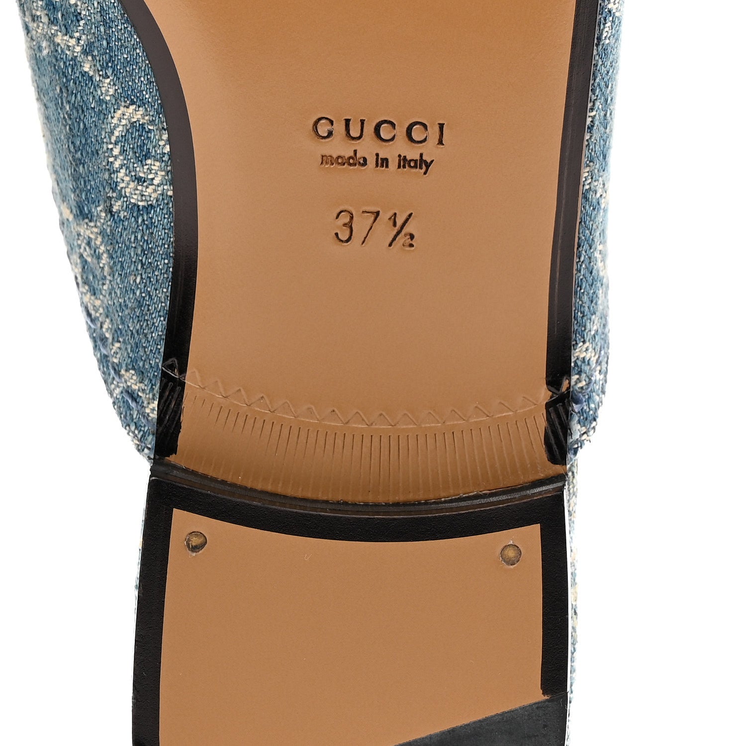 New Denim GG Malaga Kid Womens Princetown Slippers 37.5 Light Blue Royale