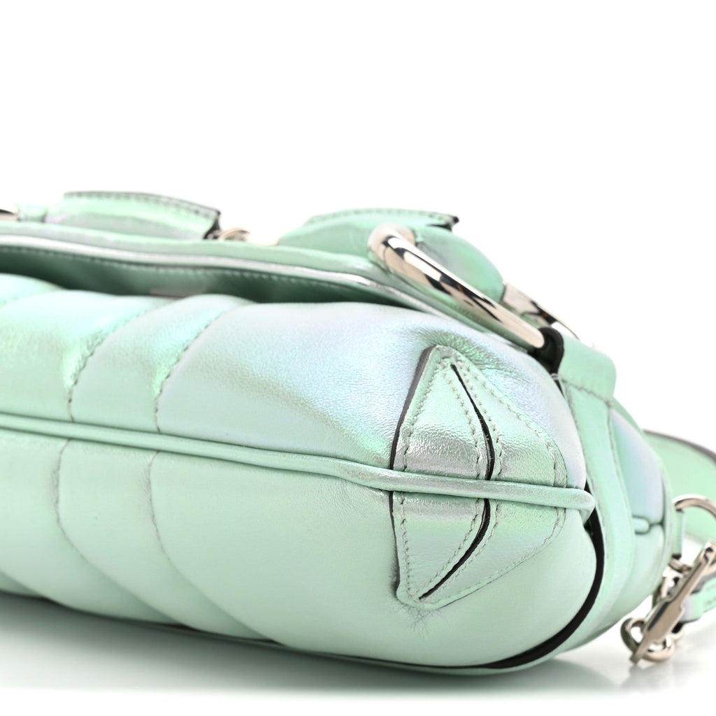 Iridescent Nappa Vertical Matelasse Small Maxi Horsebit Chain Shoulder Bag Iridescent Salvy Green