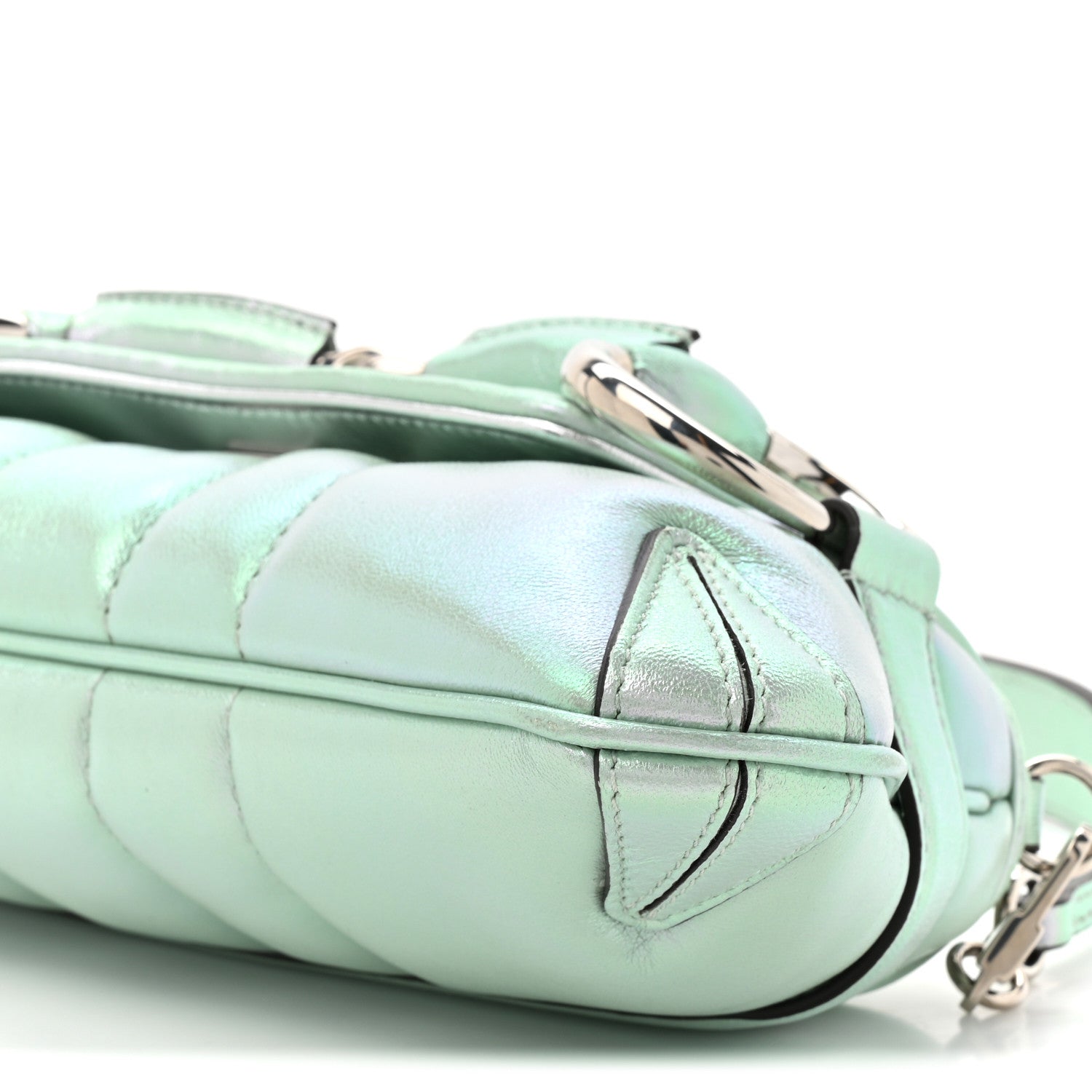 Iridescent Nappa Vertical Matelasse Small Maxi Horsebit Chain Shoulder Bag Iridescent Salvy Green