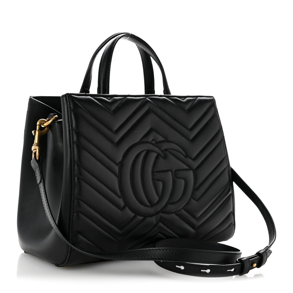 Calfskin Matelasse Small GG Marmont Tote Black