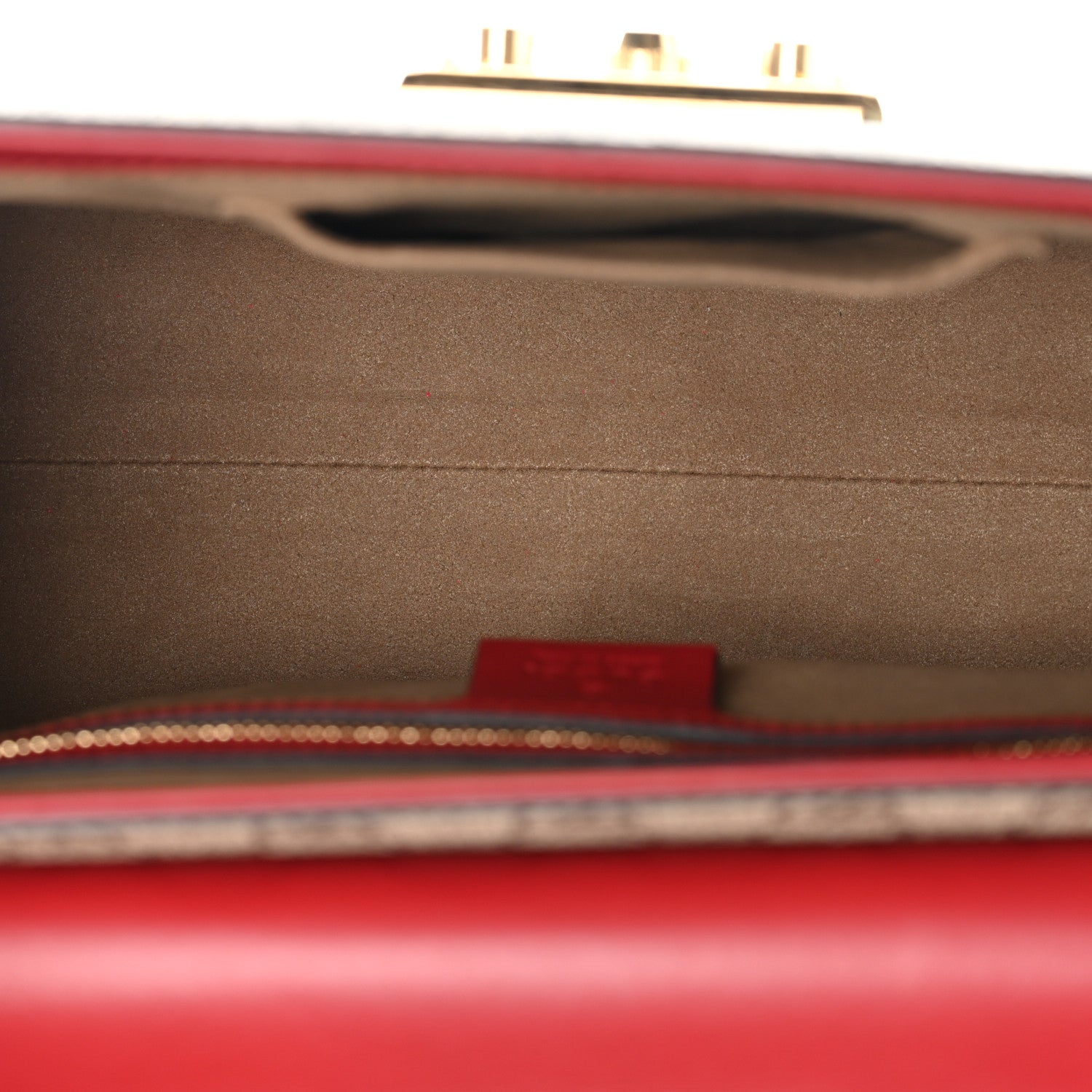 GG Supreme Monogram Calfskin Small Padlock Top Handle Bag Beige Hibiscus Red New Rosette