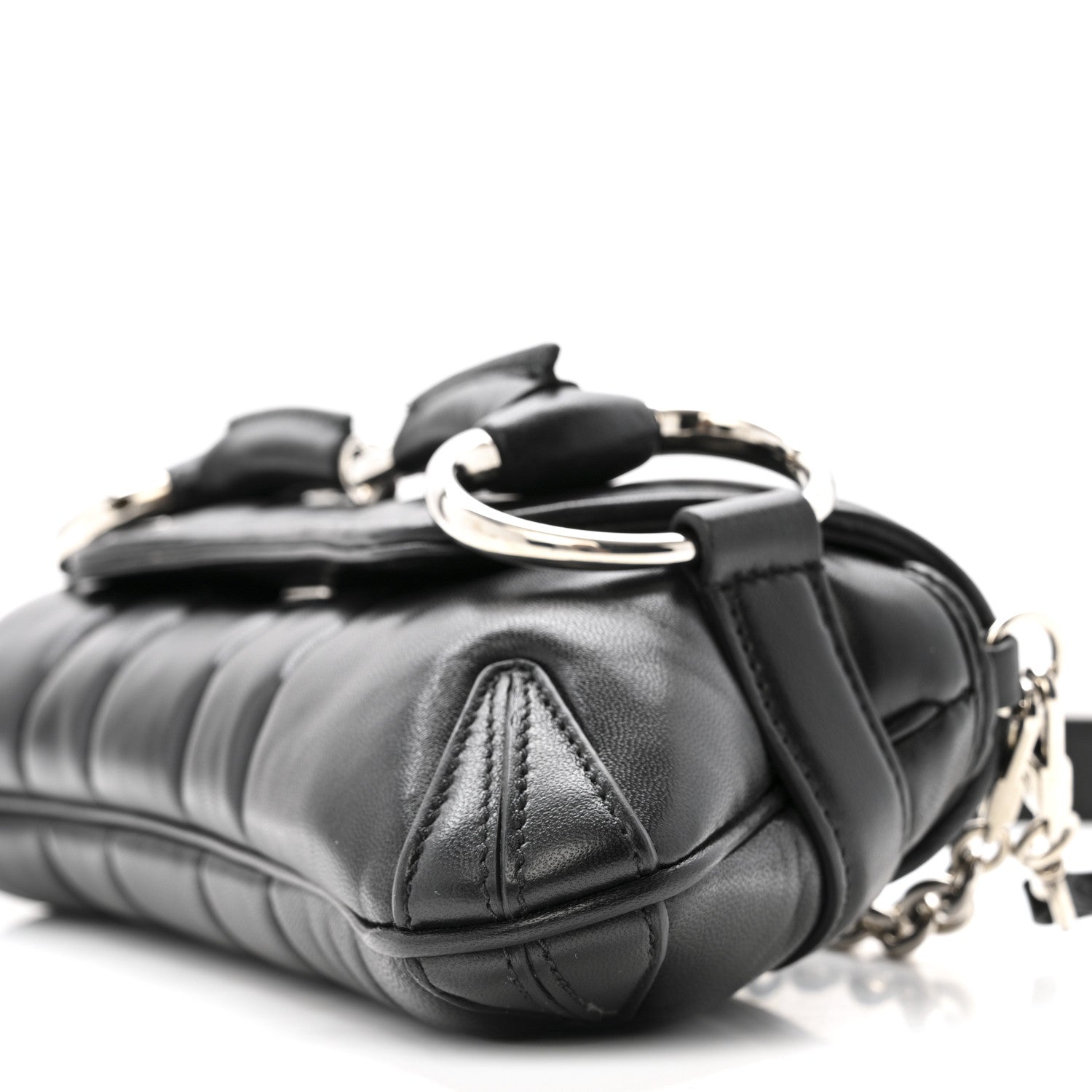 Nappa Vertical Matelasse Small Maxi Horsebit Chain Shoulder Bag Black