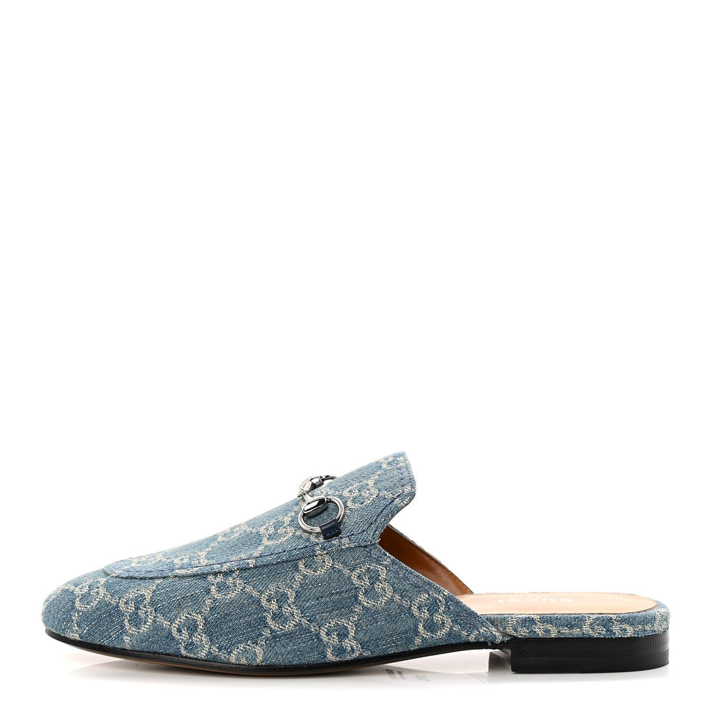 New Denim GG Malaga Kid Womens Princetown Slippers 37.5 Light Blue Royale