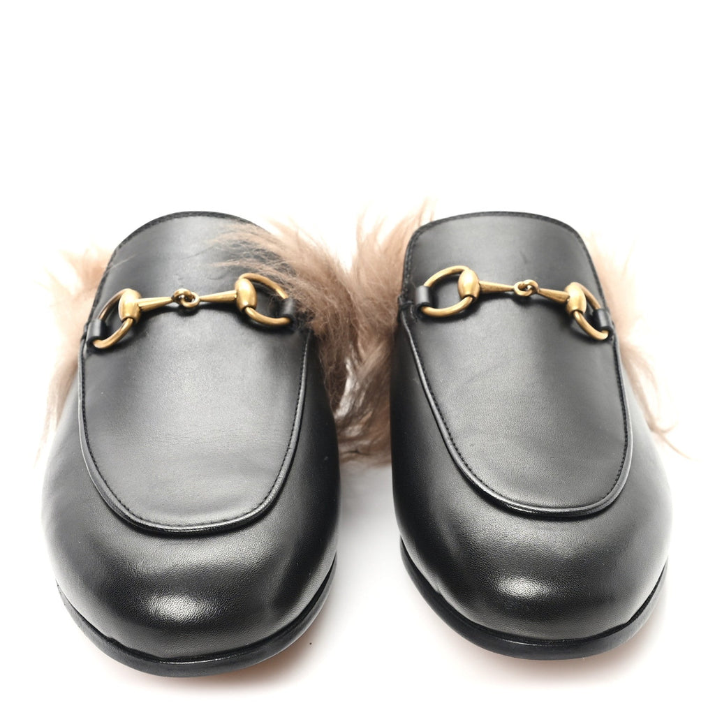 Calfskin Fur Womens Princetown Slippers 35 Black
