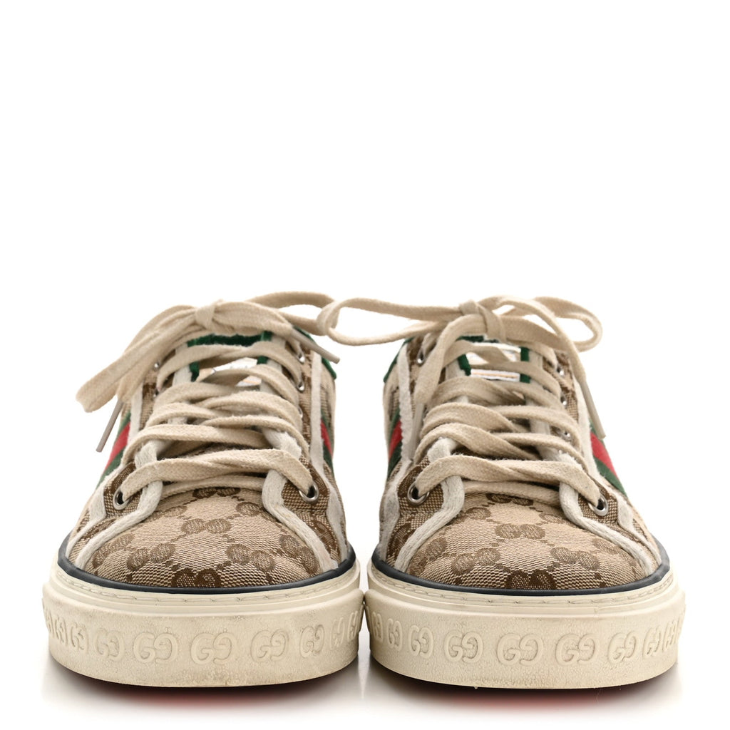 GG Monogram Web Womens 1977 Tennis Sneakers 40.5 Beige Ebony Mystic White