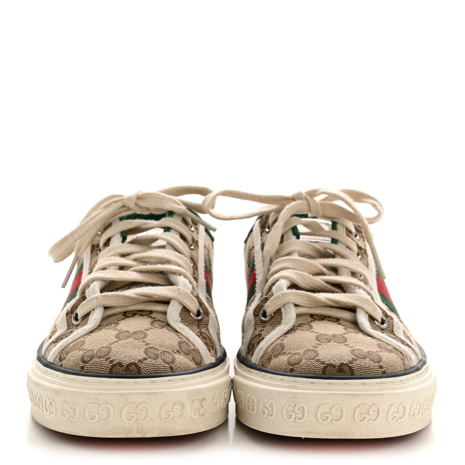 GG Monogram Web Womens 1977 Tennis Sneakers 40.5 Beige Ebony Mystic White